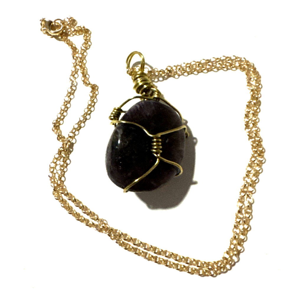 Amethyst Pendant Necklace Jewelry Gold Tone Chain Genuine Stone Handmade Purple